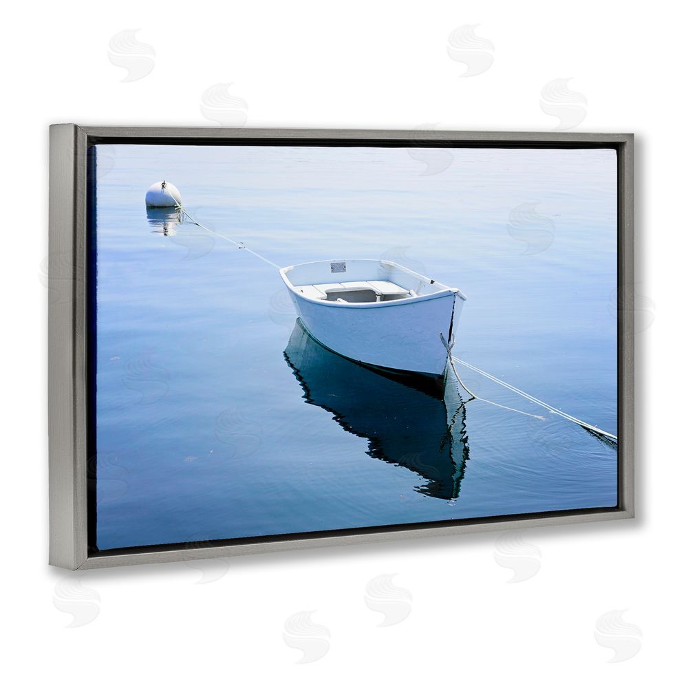 JLM Photographs Boat Tied to Dock Gray Floating Frame Canvas Wall Art Print