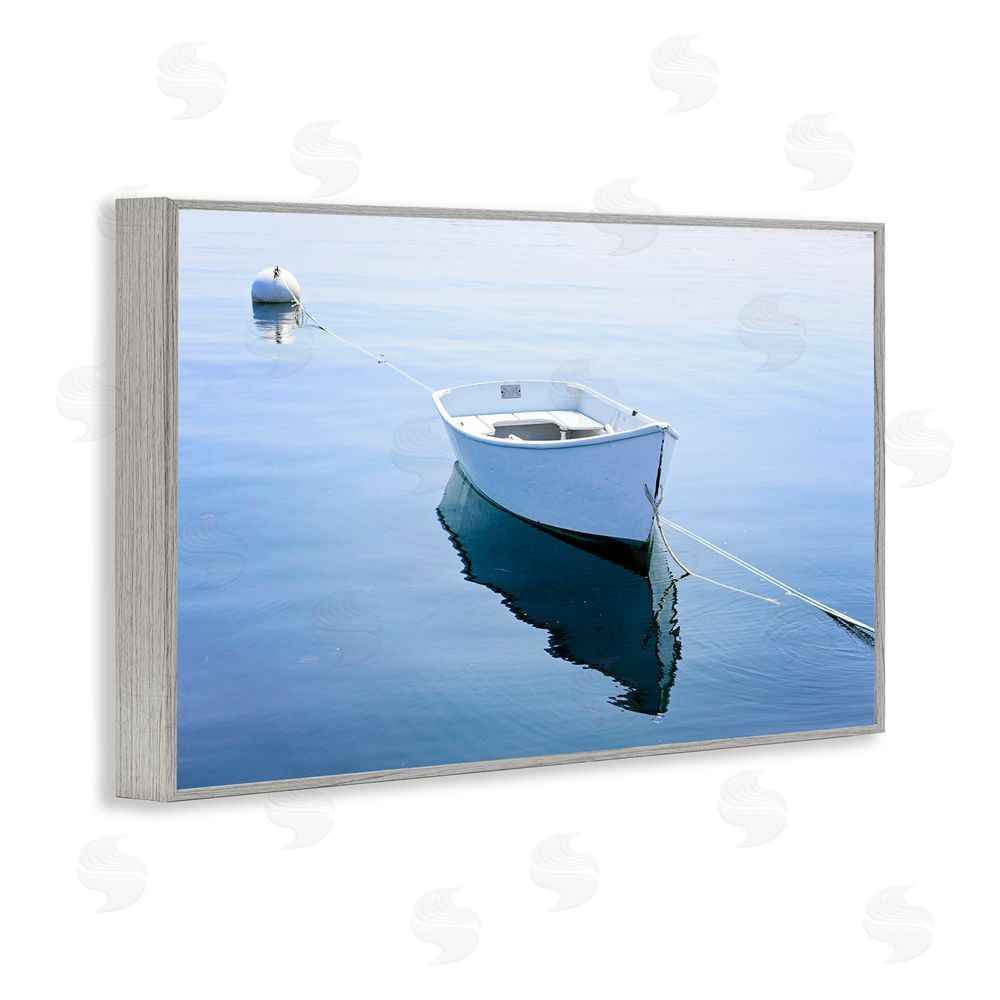JLM Photographs Boat Tied to Dock Gray Framed Giclee Wall Art Print