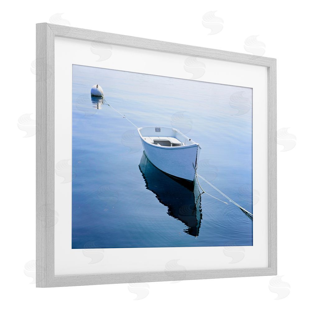 JLM Photographs Boat Tied to Dock Gray Framed Print Under Glass Wall Art