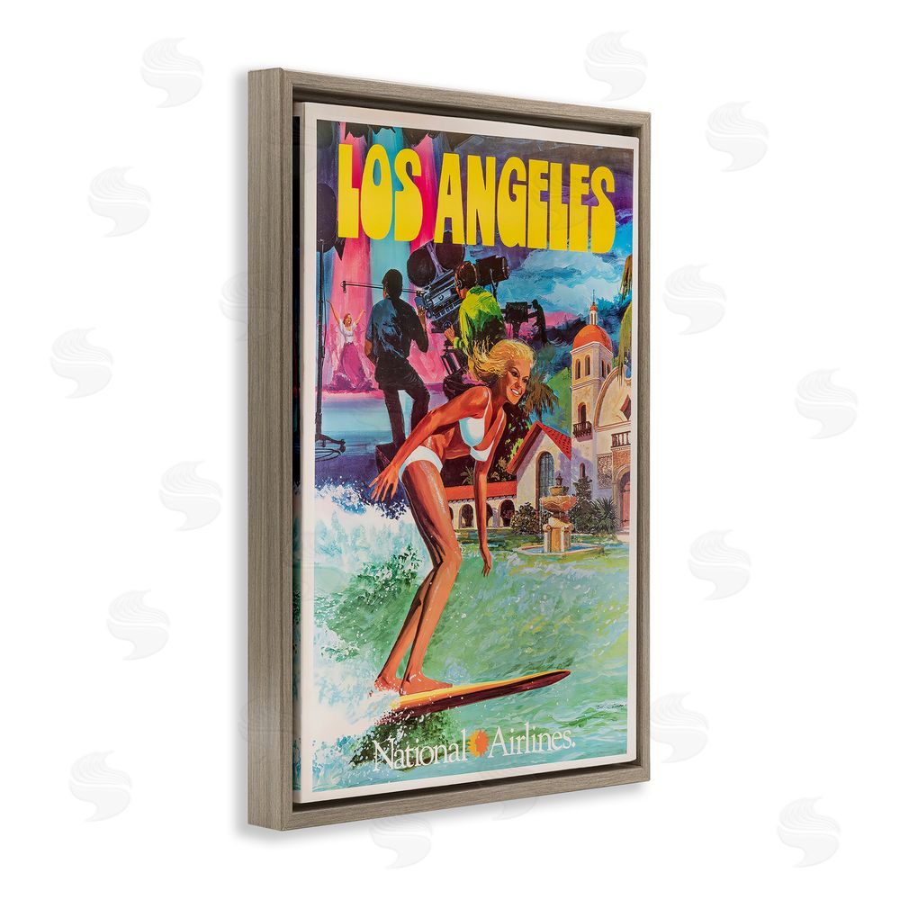 Vintage Posters Vintage Los Angeles Travel Brown Floating Frame Canvas Wall Art Print