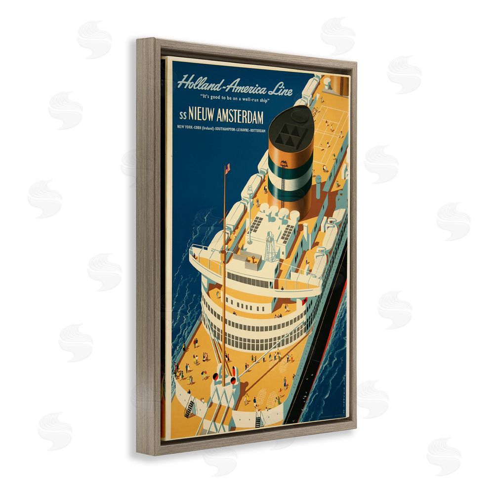 Vintage Posters Nieuw Amsterdam Cruise Ship Brown Floating Frame Canvas Wall Art Print