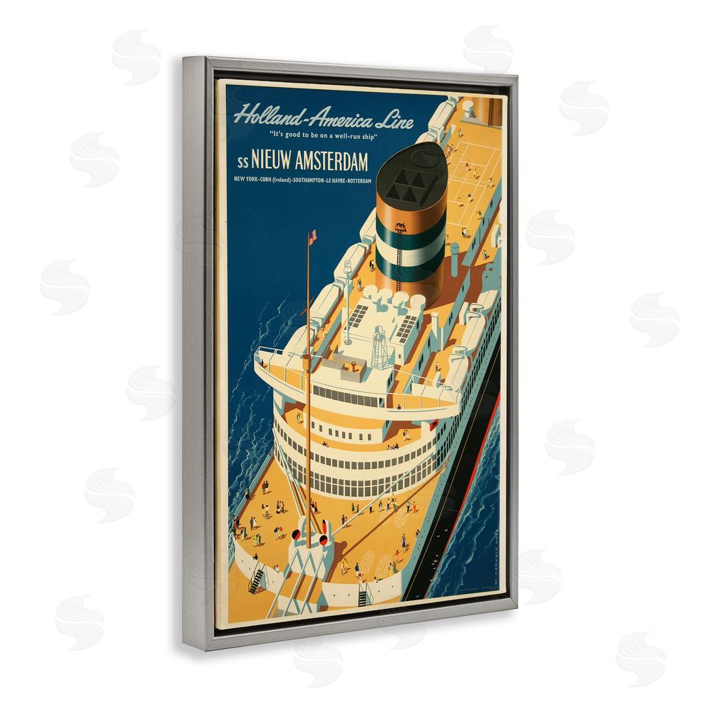 Vintage Posters Nieuw Amsterdam Cruise Ship Gray Floating Frame Canvas Wall Art Print