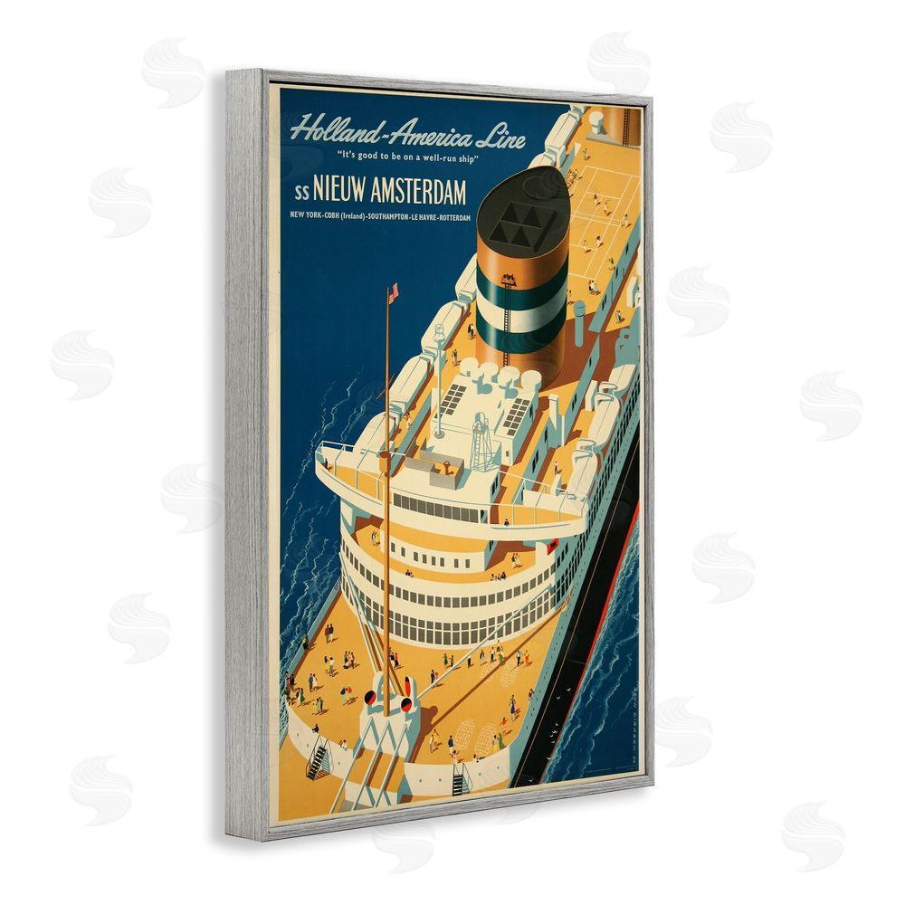 Vintage Posters Nieuw Amsterdam Cruise Ship Gray Framed Giclee Wall Art Print
