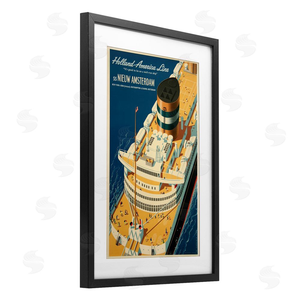 Vintage Posters Nieuw Amsterdam Cruise Ship Black Framed Print Under Glass Wall Art