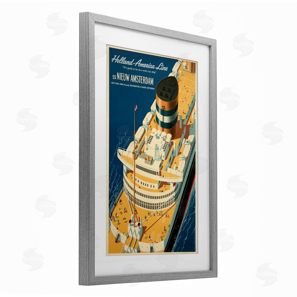 Vintage Posters Nieuw Amsterdam Cruise Ship Gray Framed Print Under Glass Wall Art