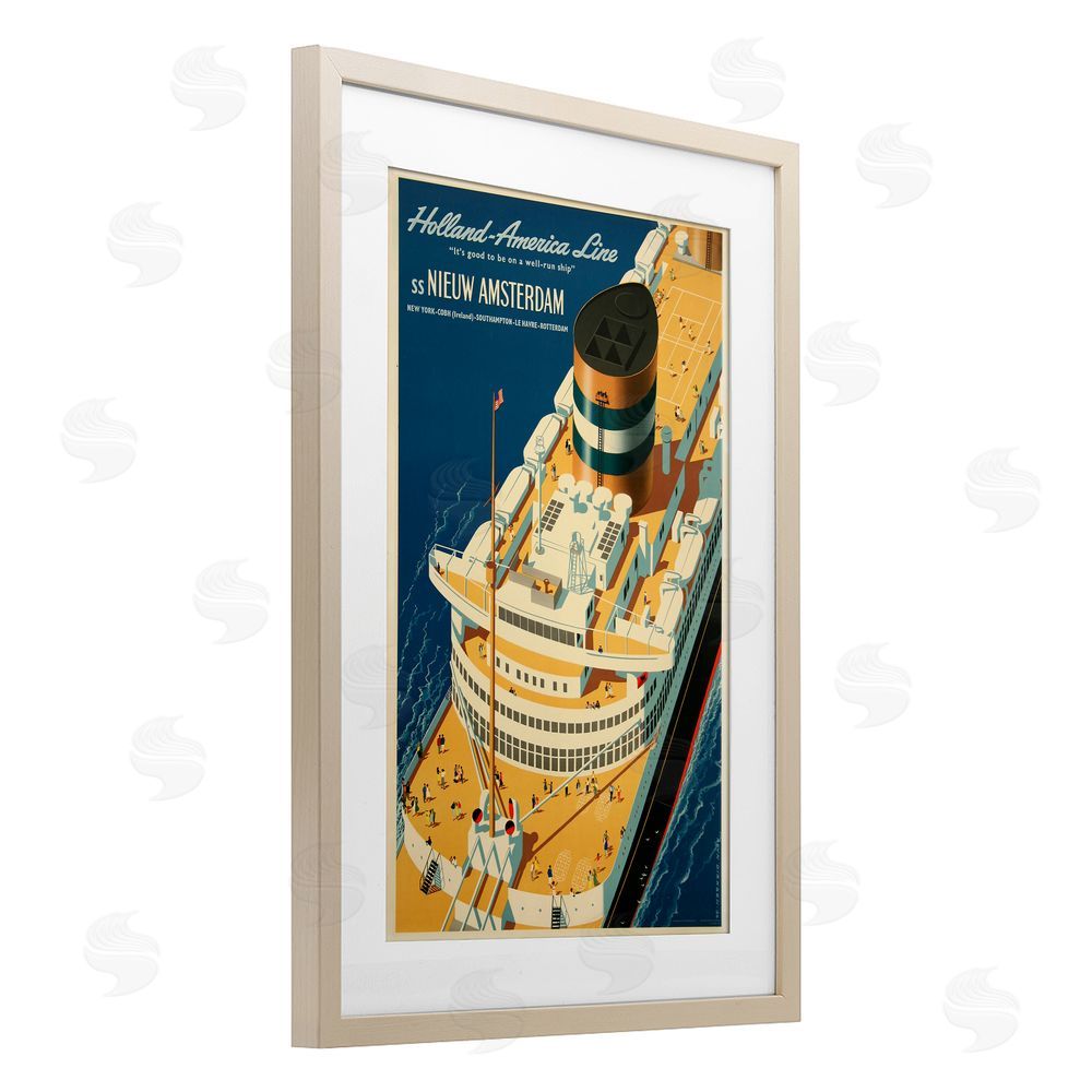 Vintage Posters Nieuw Amsterdam Cruise Ship Brown Framed Print Under Glass Wall Art