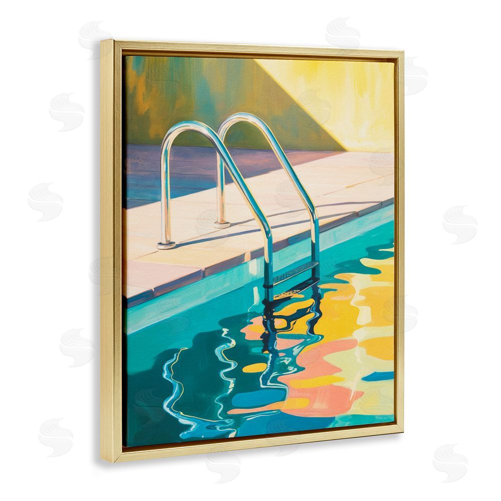 Andreas Magnusson Pool Ladder At Sunset Gold Floating Frame Canvas Wall Art Print
