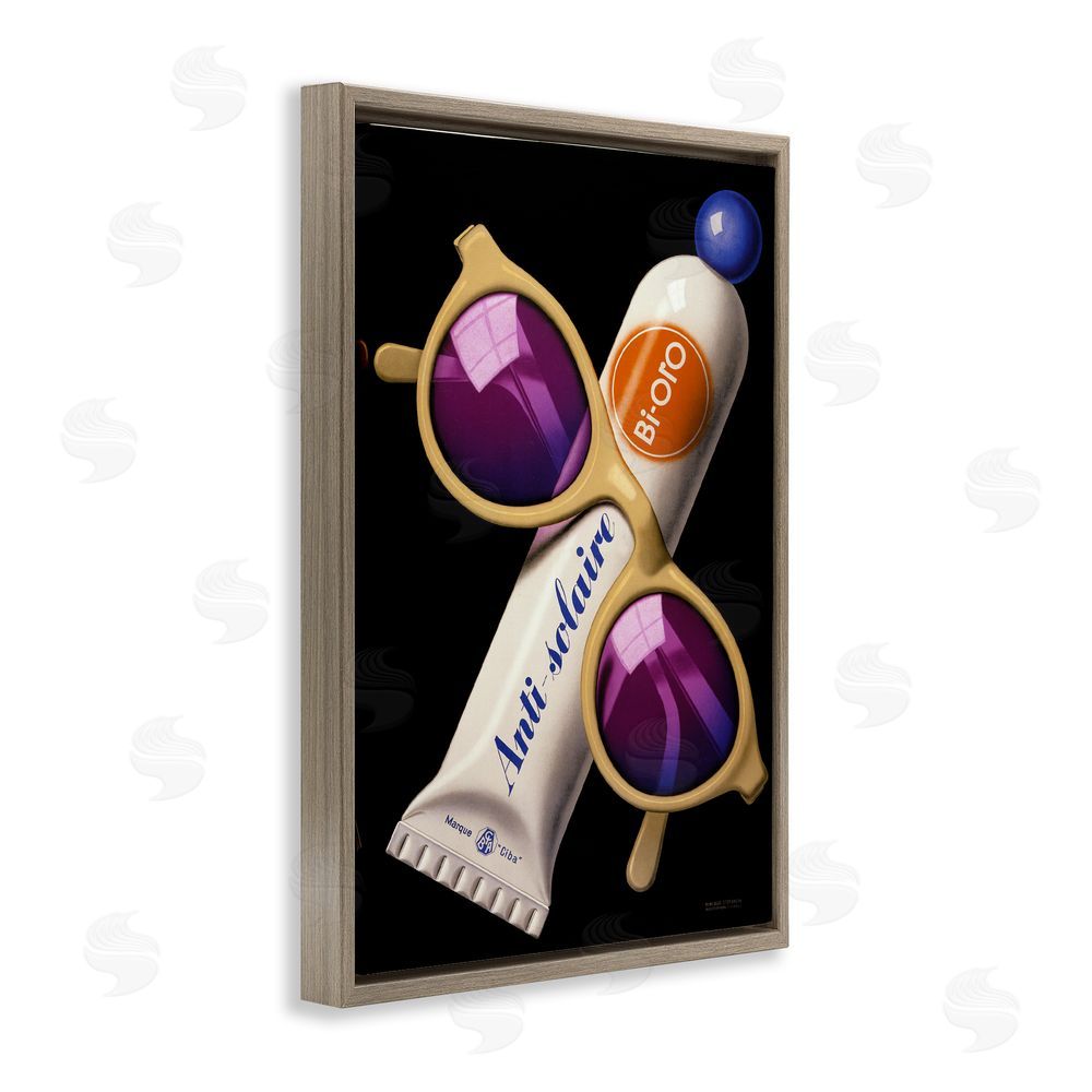 Print Collection Sunblock & Sunglasses Brown Floating Frame Canvas Wall Art Print