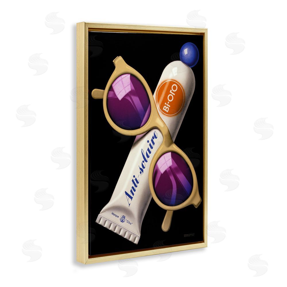 Print Collection Sunblock & Sunglasses Gold Floating Frame Canvas Wall Art Print