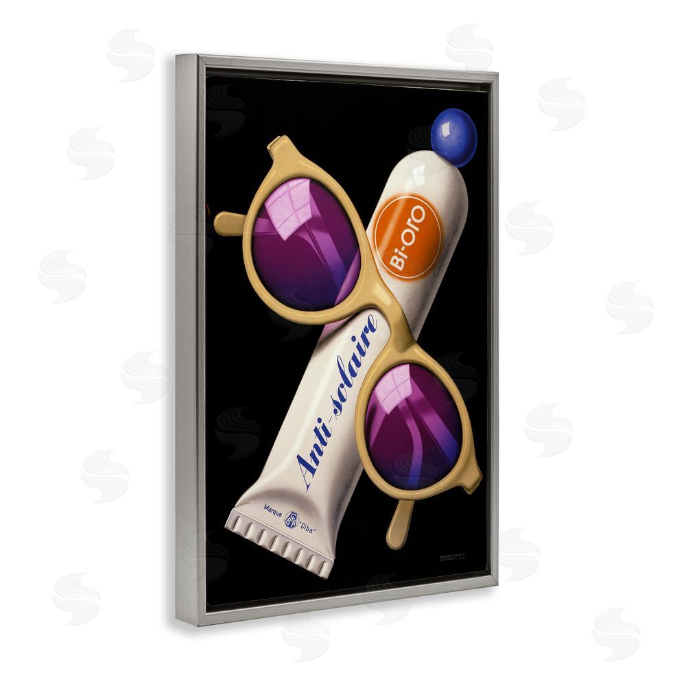 Print Collection Sunblock & Sunglasses Gray Floating Frame Canvas Wall Art Print