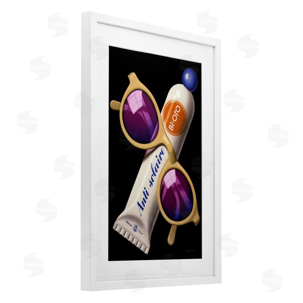 Print Collection Sunblock & Sunglasses White Framed Print Under Glass Wall Art