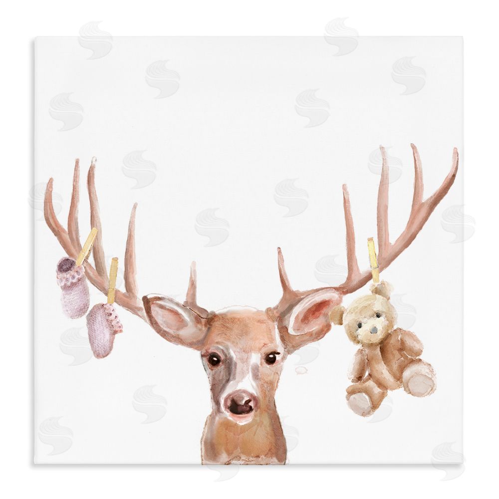 Ali Lynne Baby Girl Deer Antlers Stretched Canvas Wall Art Print