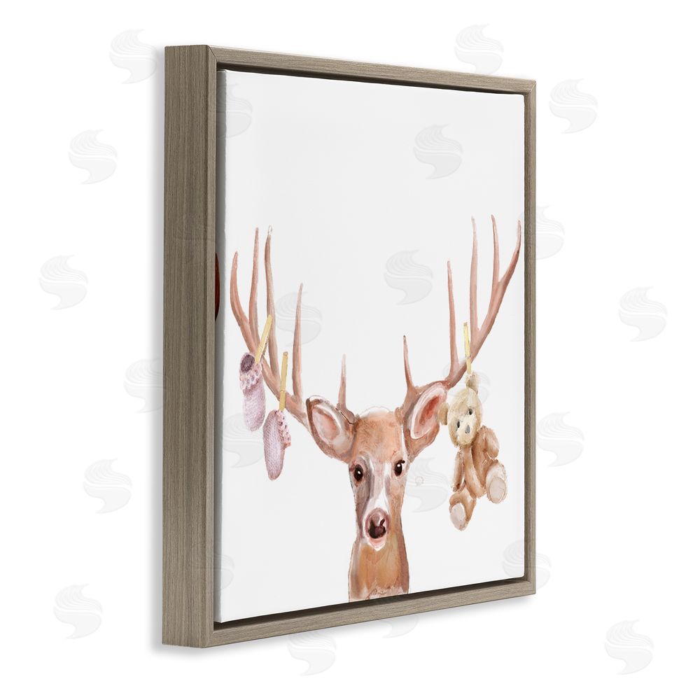 Ali Lynne Baby Girl Deer Antlers Brown Floating Frame Canvas Wall Art Print