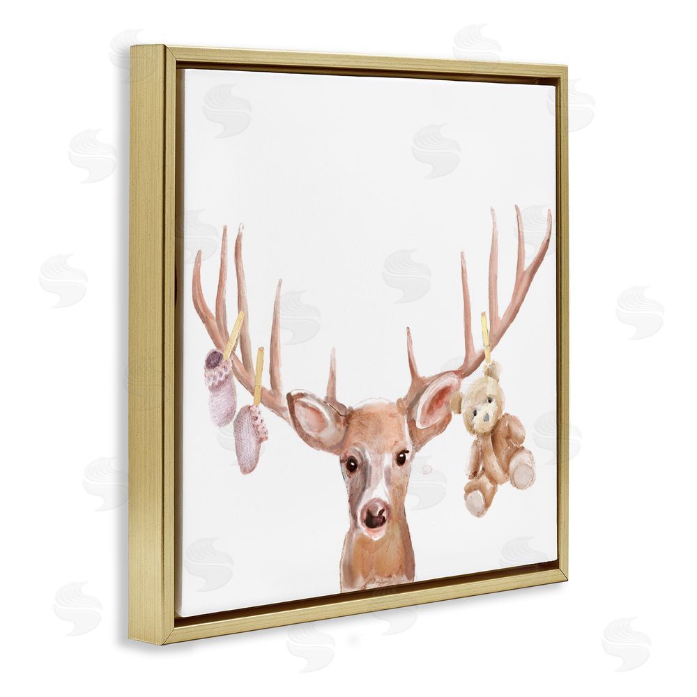 Ali Lynne Baby Girl Deer Antlers Gold Floating Frame Canvas Wall Art Print