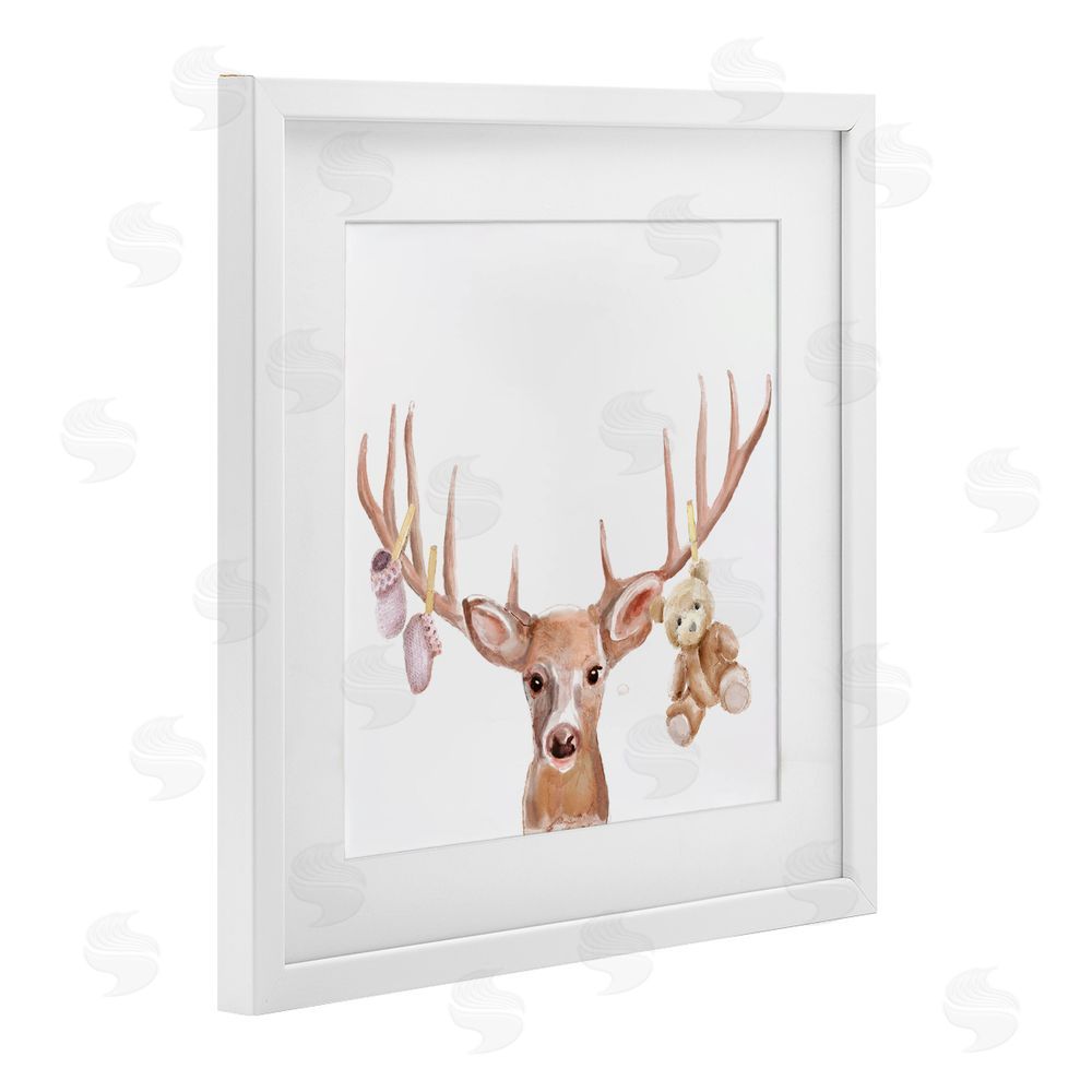 Ali Lynne Baby Girl Deer Antlers White Framed Print Under Glass Wall Art