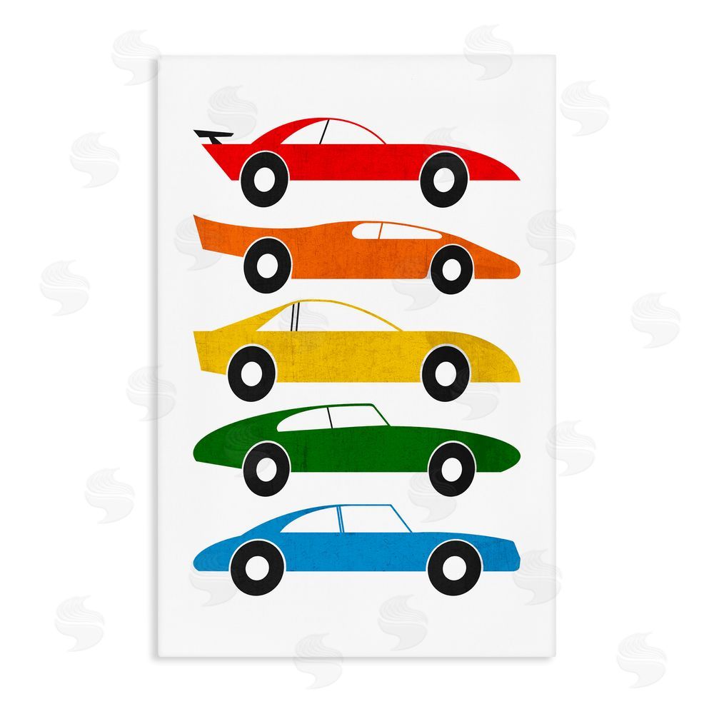 Tom Quartermaine Colorful Midcentury Cars Stretched Canvas Wall Art Print
