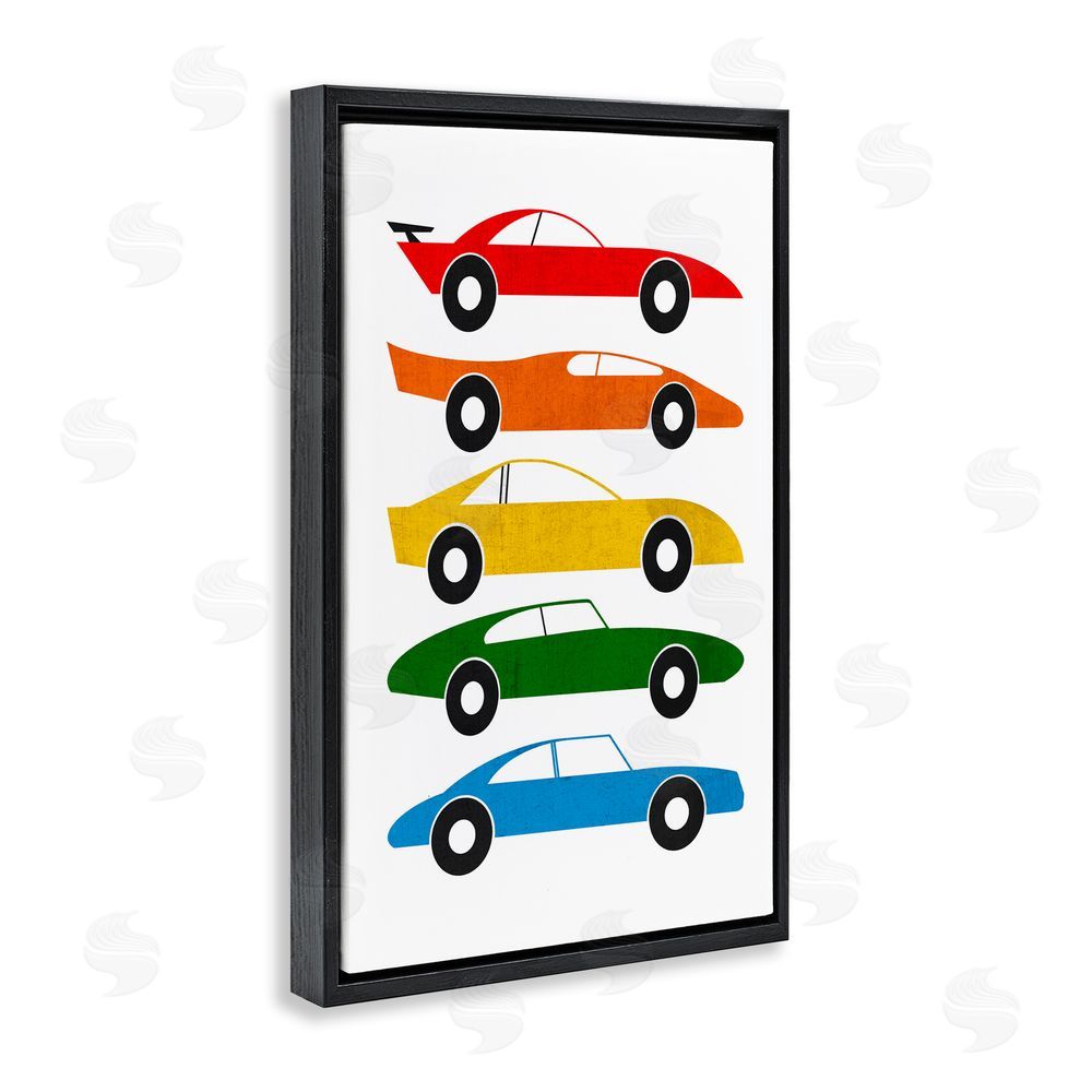 Tom Quartermaine Colorful Midcentury Cars Black Floating Frame Canvas Wall Art Print
