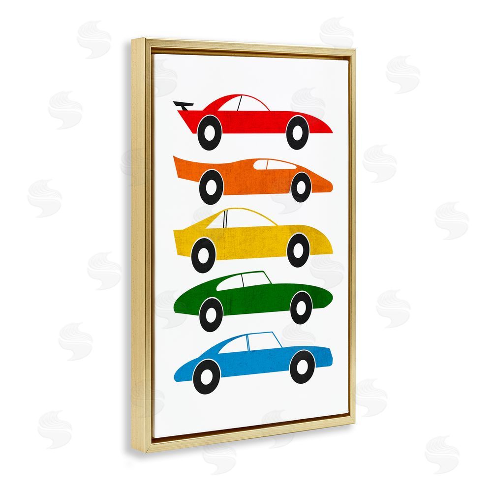 Tom Quartermaine Colorful Midcentury Cars Gold Floating Frame Canvas Wall Art Print