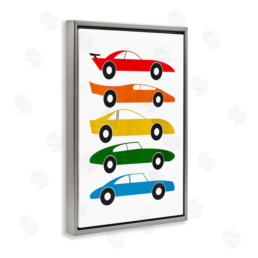 Tom Quartermaine Colorful Midcentury Cars Gray Floating Frame Canvas Wall Art Print