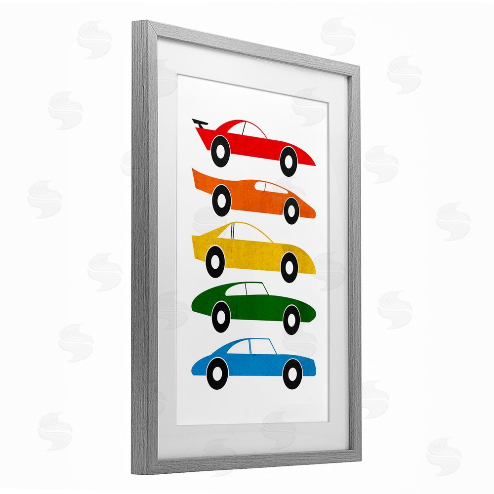 Tom Quartermaine Colorful Midcentury Cars Gray Framed Print Under Glass Wall Art