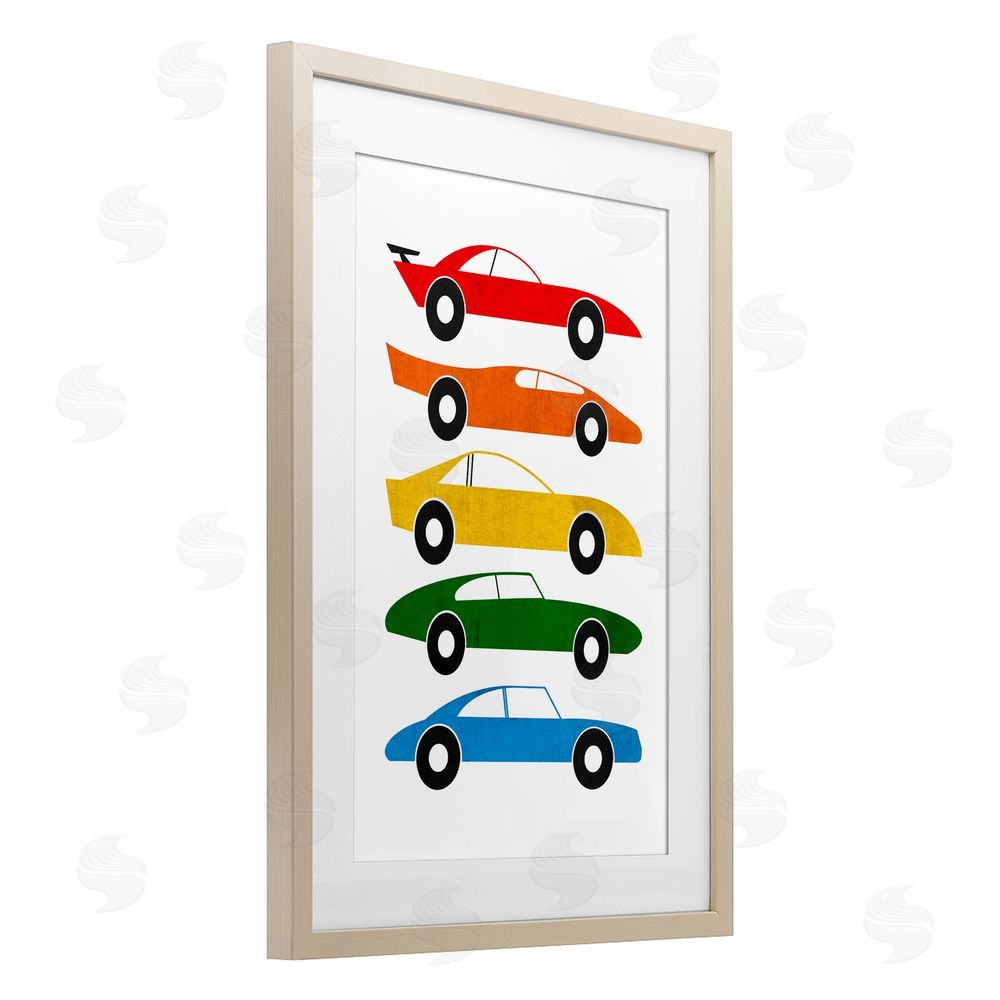 Tom Quartermaine Colorful Midcentury Cars Birch Framed Print Under Glass Wall Art