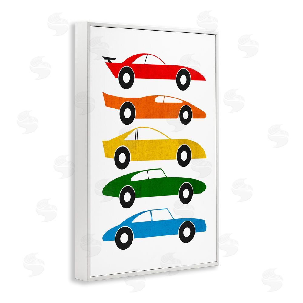 Tom Quartermaine Colorful Midcentury Cars White Framed Giclee Wall Art Print