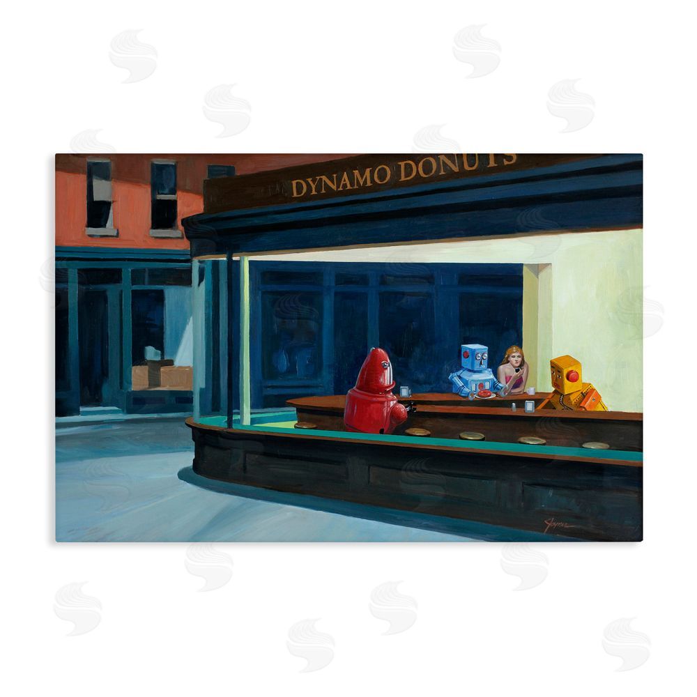 Eric Joyner Robots in Donut Shop Stretched Canvas Wall Art Print