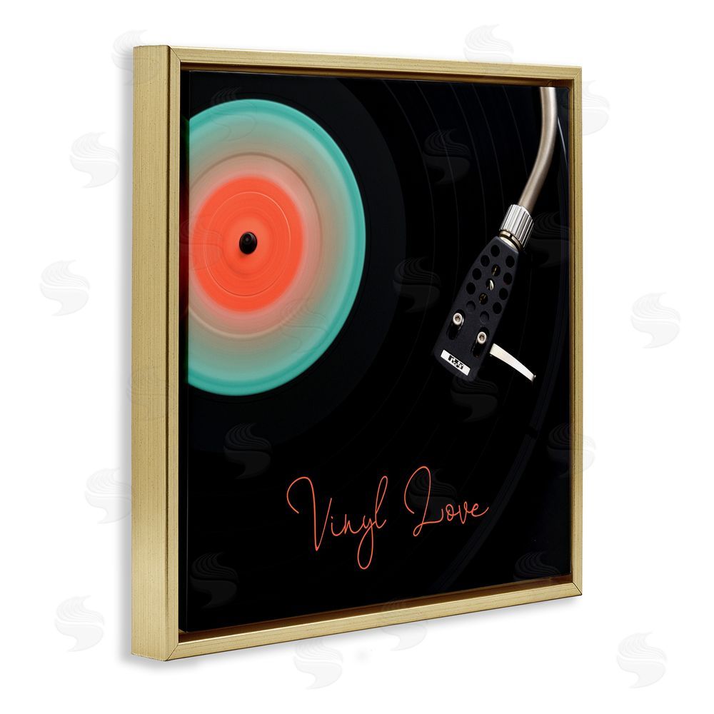 Tom Quartermaine Spinning Record Vinyl Love Gold Floating Frame Canvas Wall Art Print