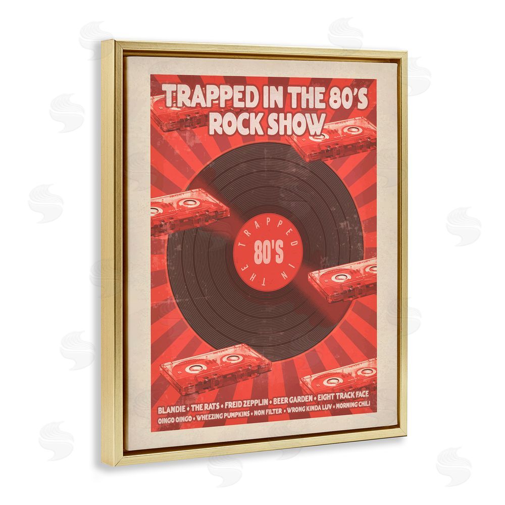 Old Red Truck Trapped in 80s Rock Show Gold Floating Frame Canvas Wall Art Print