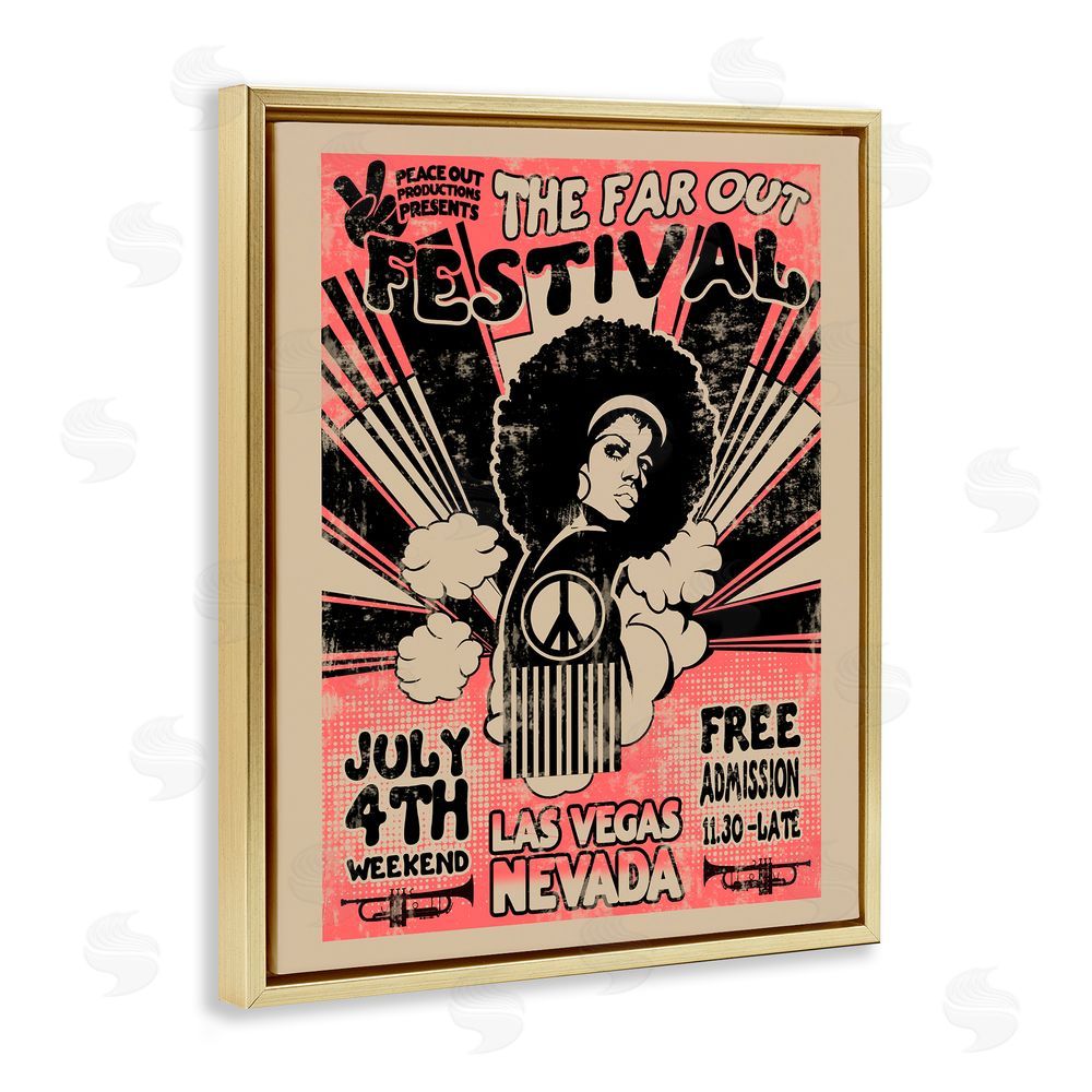 Ali Chris Retro Far Out Festival Poster Gold Floating Frame Canvas Wall Art Print
