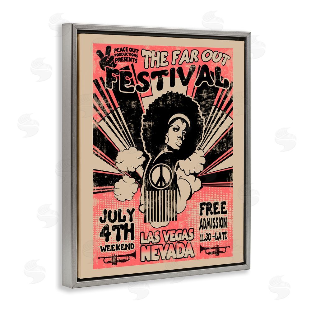 Ali Chris Retro Far Out Festival Poster Gray Floating Frame Canvas Wall Art Print