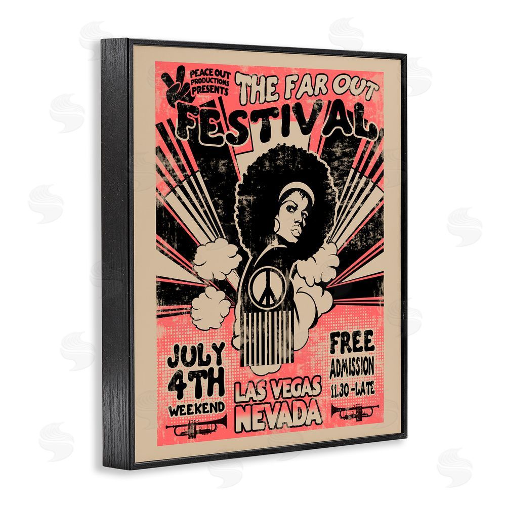 Ali Chris Retro Far Out Festival Poster Black Framed Giclee Wall Art Print