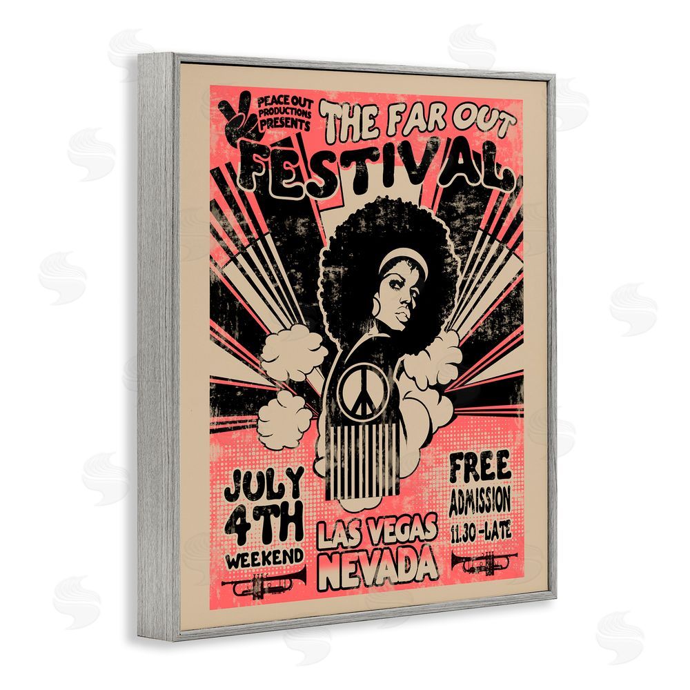 Ali Chris Retro Far Out Festival Poster Gray Framed Giclee Wall Art Print