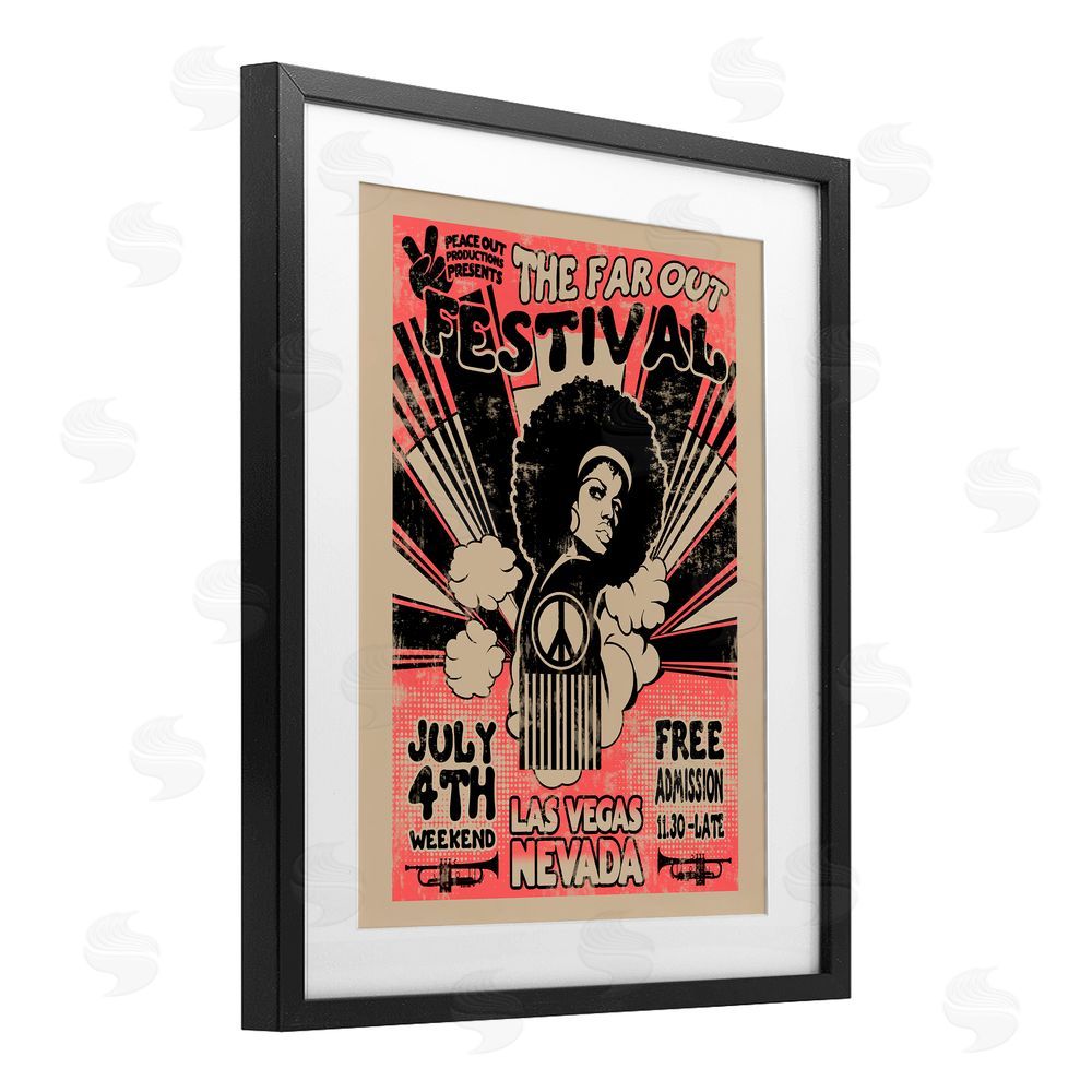 Ali Chris Retro Far Out Festival Poster Black Framed Print Under Glass Wall Art