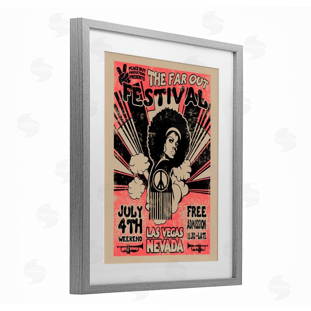 Ali Chris Retro Far Out Festival Poster Gray Framed Print Under Glass Wall Art
