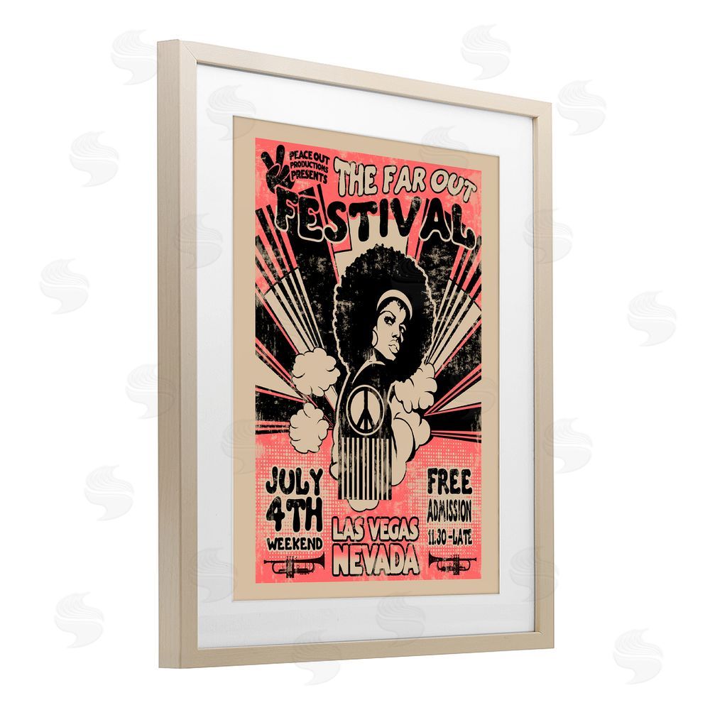 Ali Chris Retro Far Out Festival Poster Brown Framed Print Under Glass Wall Art