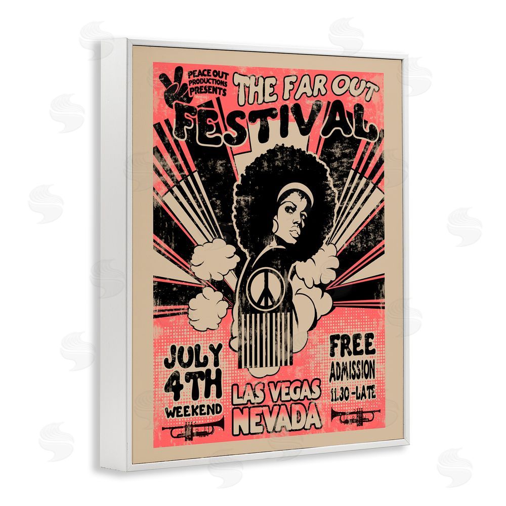 Ali Chris Retro Far Out Festival Poster White Framed Giclee Wall Art Print