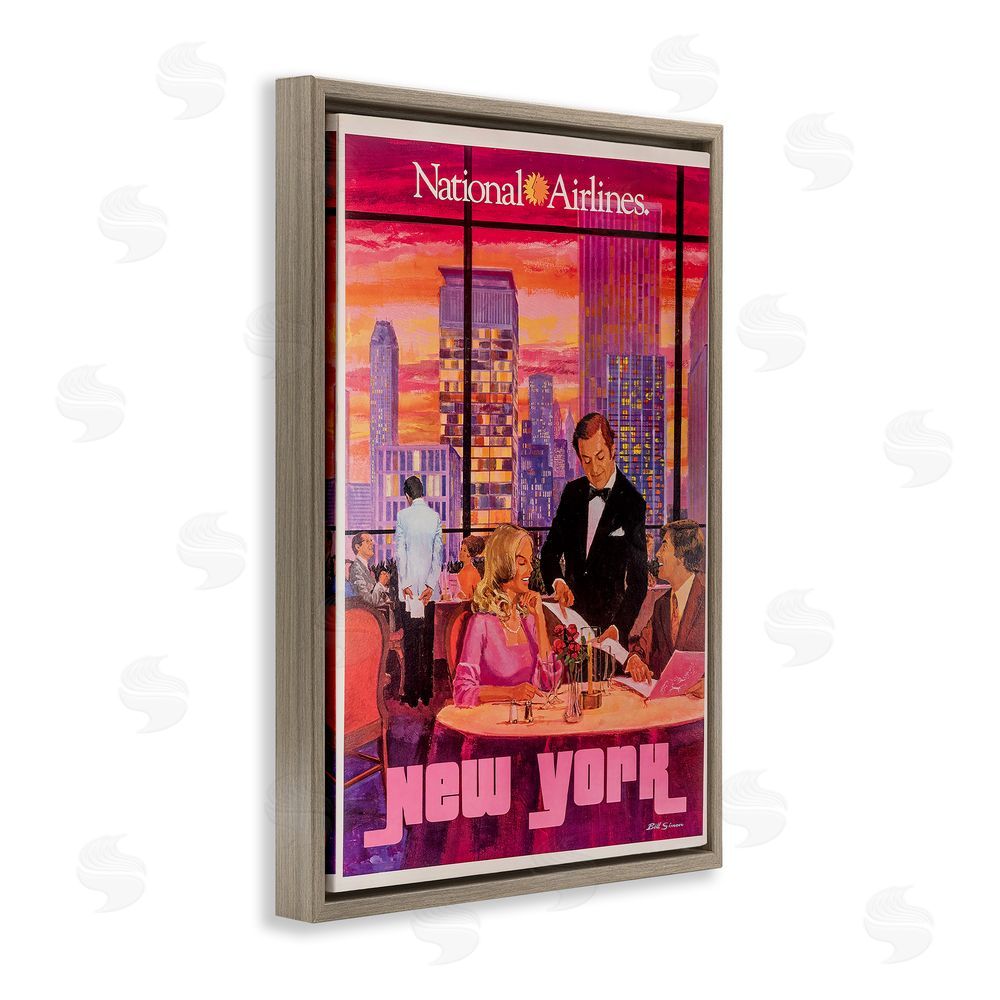 Vintage Posters Vintage New York Dining Brown Floating Frame Canvas Wall Art Print