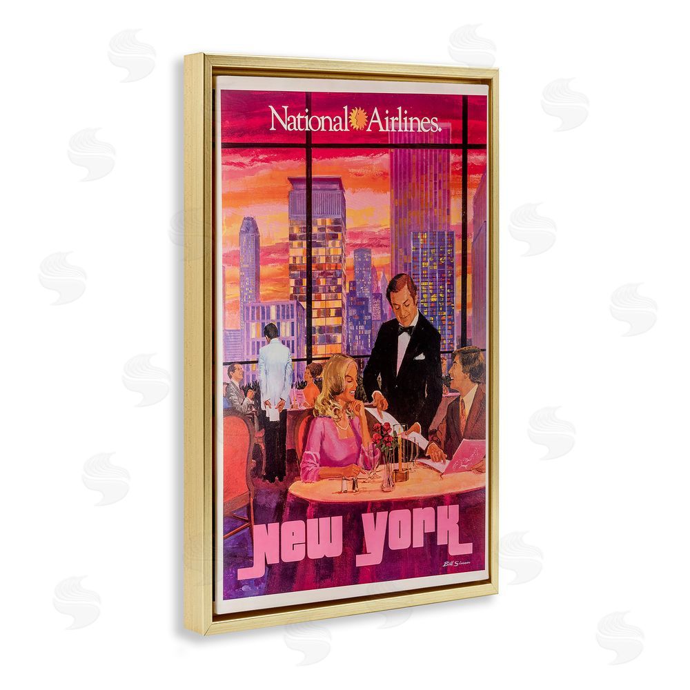 Vintage Posters Vintage New York Dining Gold Floating Frame Canvas Wall Art Print