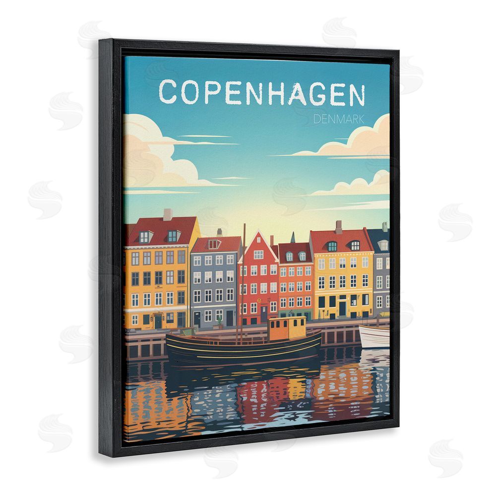 Andreas Magnusson Copenhagen Cityscape with River Black Floating Frame Canvas Wall Art Print