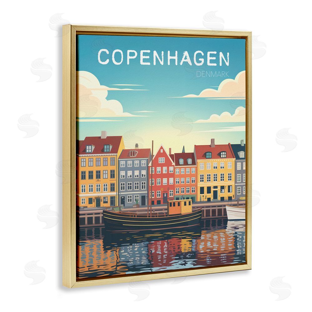 Andreas Magnusson Copenhagen Cityscape with River Gold Floating Frame Canvas Wall Art Print