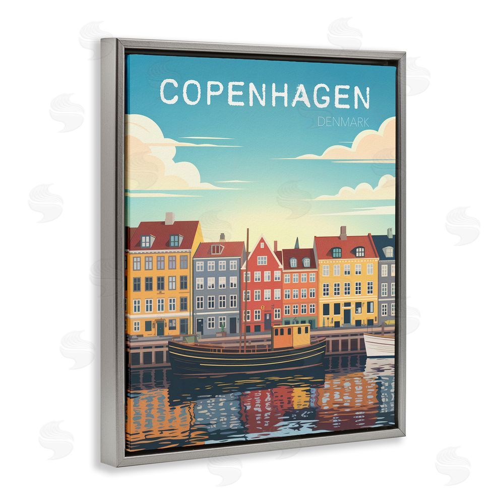 Andreas Magnusson Copenhagen Cityscape with River Gray Floating Frame Canvas Wall Art Print