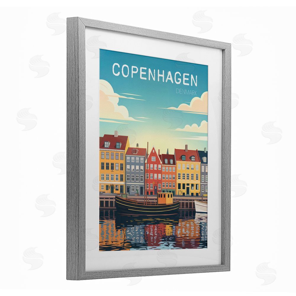 Andreas Magnusson Copenhagen Cityscape with River Gray Framed Print Under Glass Wall Art