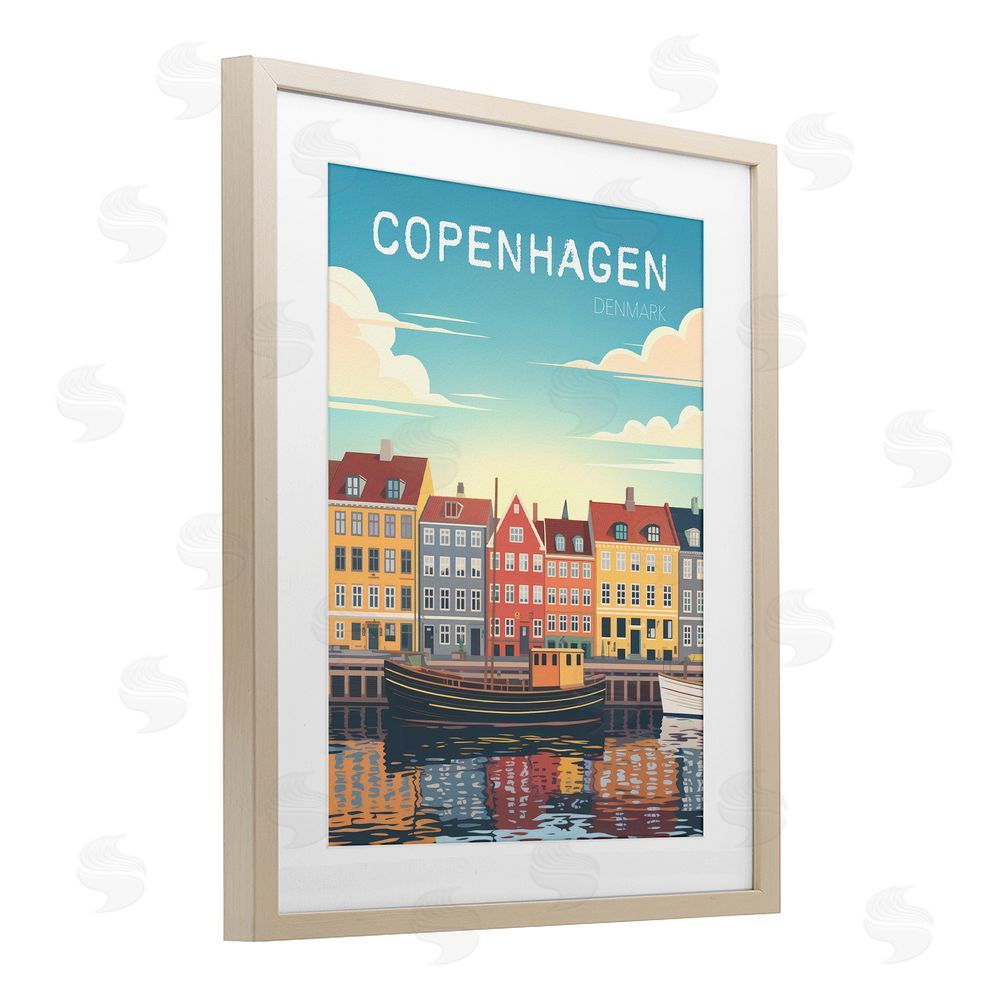 Andreas Magnusson Copenhagen Cityscape with River Brown Framed Print Under Glass Wall Art
