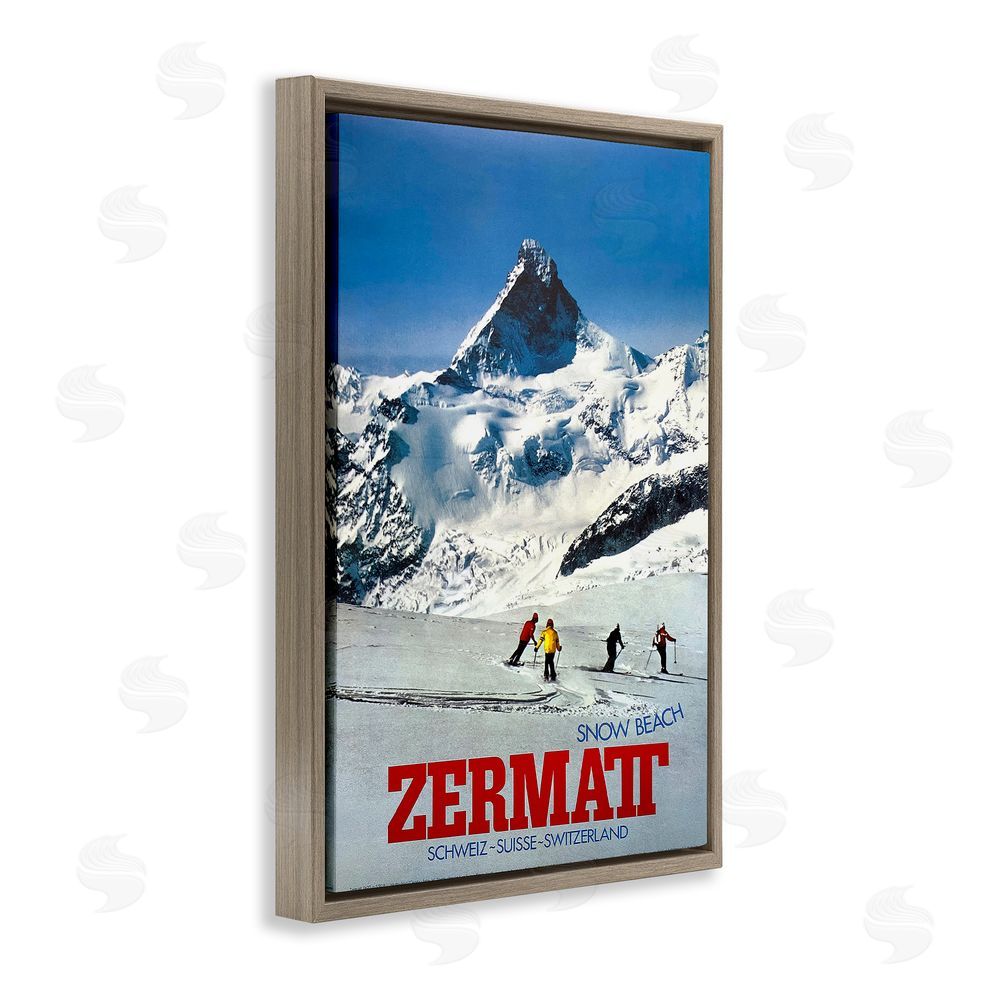 Vintage Posters Zermatt Snow Beach Brown Floating Frame Canvas Wall Art Print
