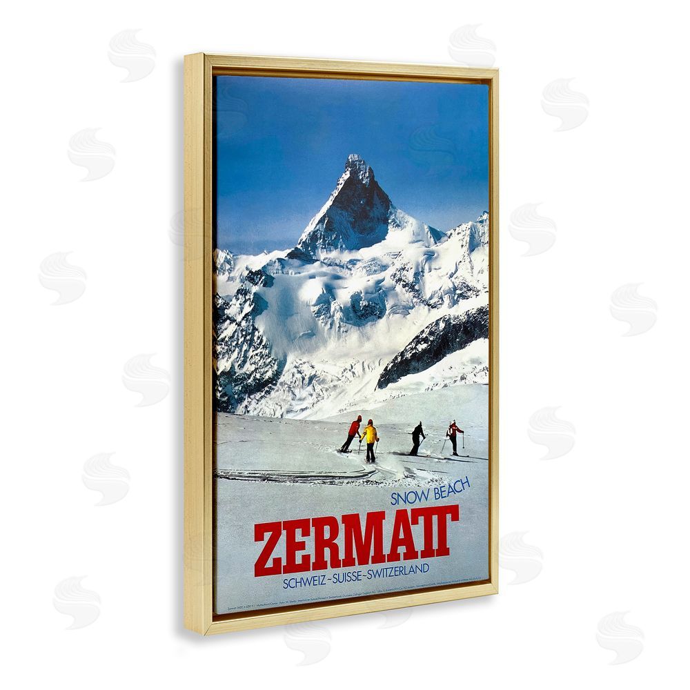 Vintage Posters Zermatt Snow Beach Gold Floating Frame Canvas Wall Art Print