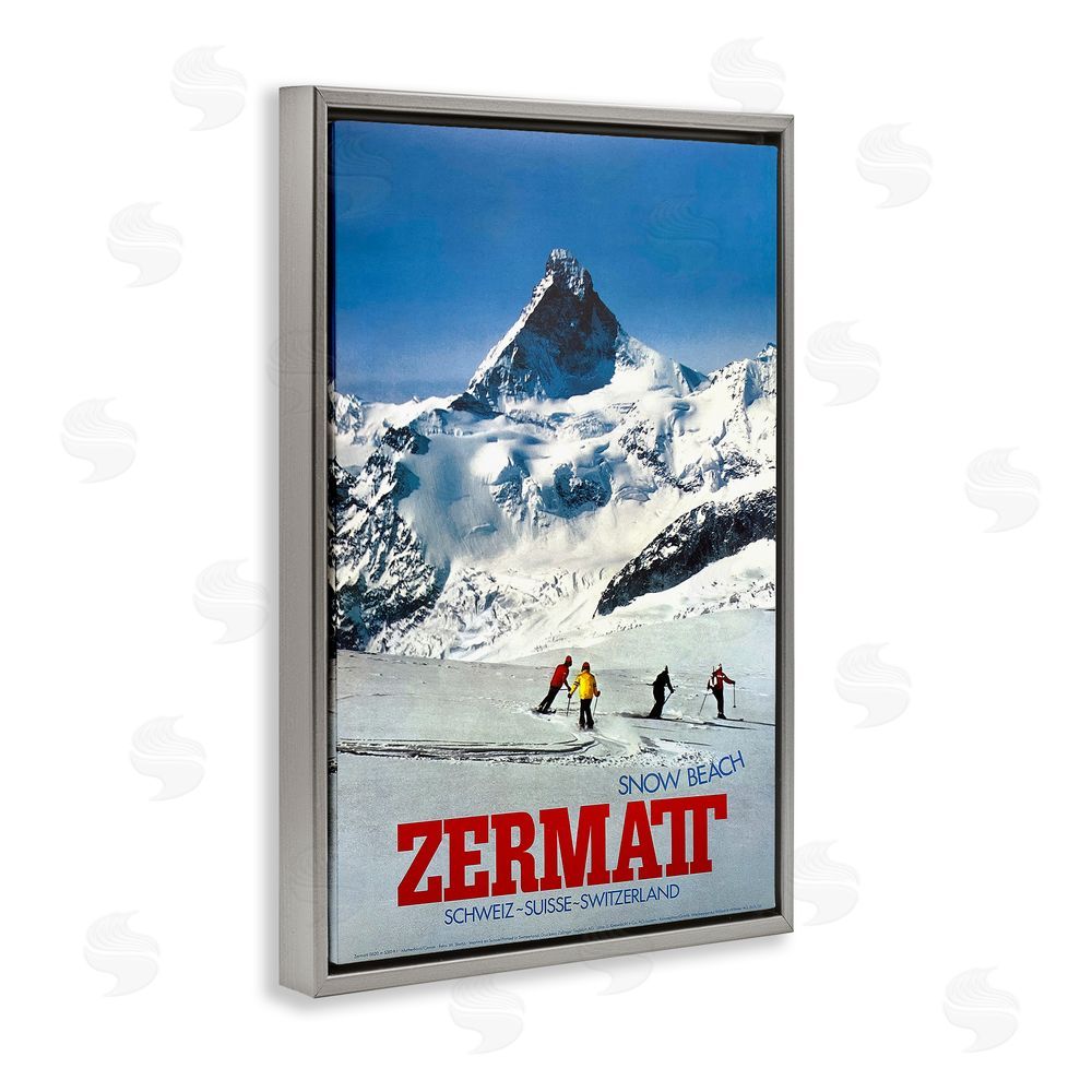 Vintage Posters Zermatt Snow Beach Gray Floating Frame Canvas Wall Art Print