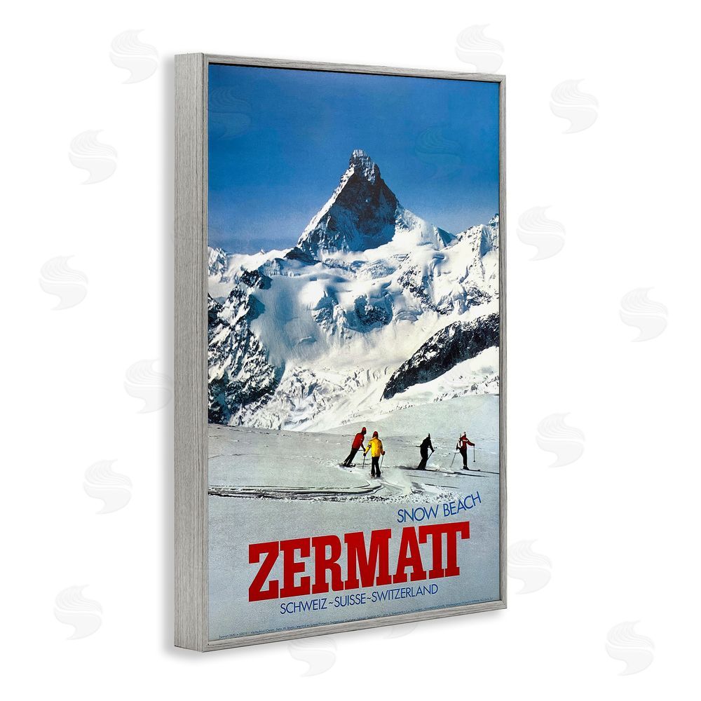 Vintage Posters Zermatt Snow Beach Gray Framed Giclee Wall Art Print