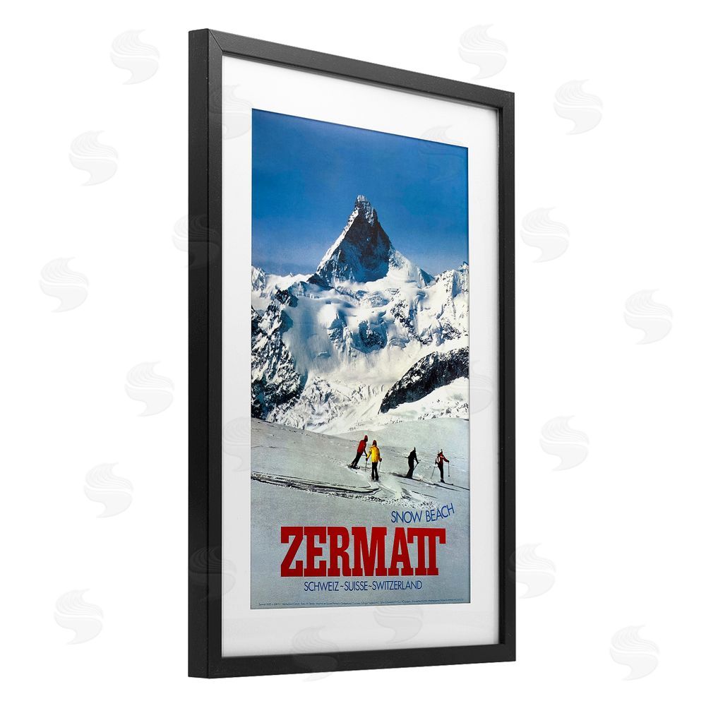 Vintage Posters Zermatt Snow Beach Black Framed Print Under Glass Wall Art