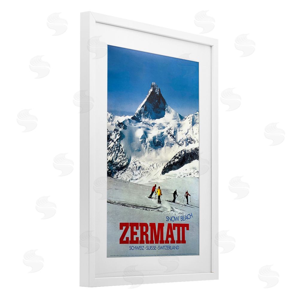 Vintage Posters Zermatt Snow Beach White Framed Print Under Glass Wall Art